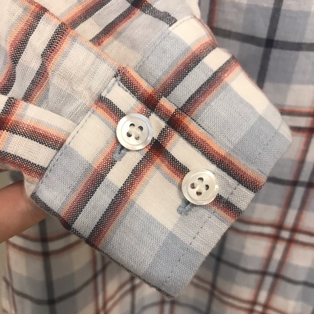 Pendleton Linen Cotton Button Blue Plaid Shirt - image 4